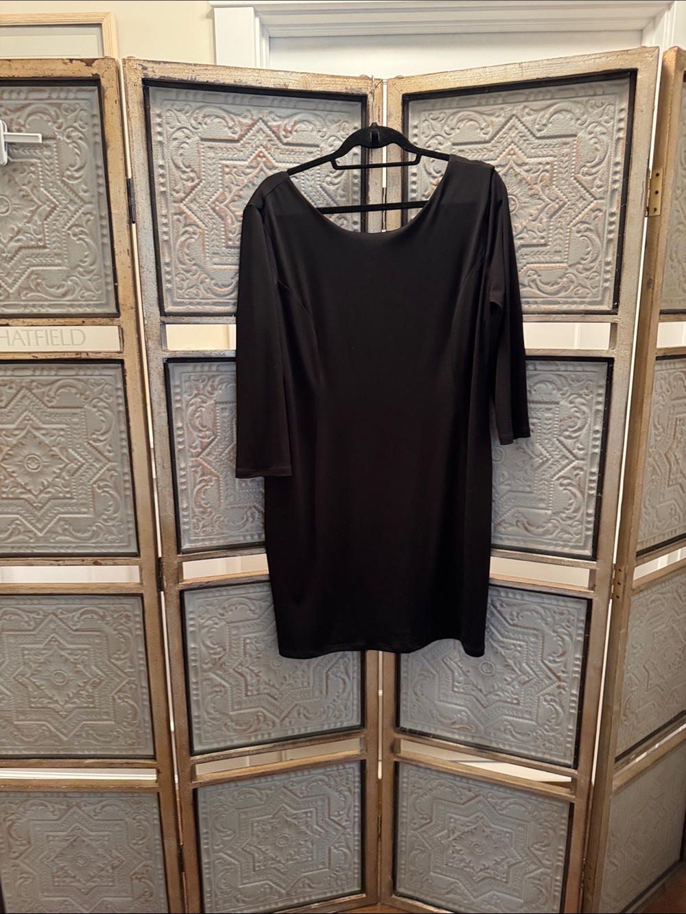 Clara Sun Woo Black Long Sleeve Boatneck Shift Dress